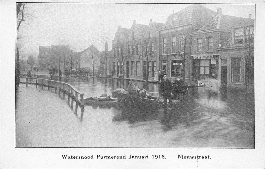 702-113-005 Watersnood Purmerend Januari 1916 Nieuwstraat, Verzenden, Voor 1920, Noord-Holland