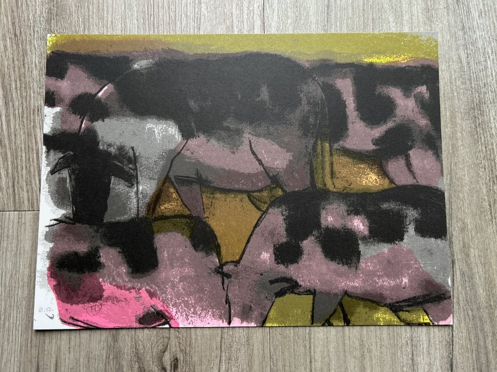 Zeefdruk Theo Bitter - Koeien, Antiek en Kunst, Kunst | Litho's en Zeefdrukken, Verzenden