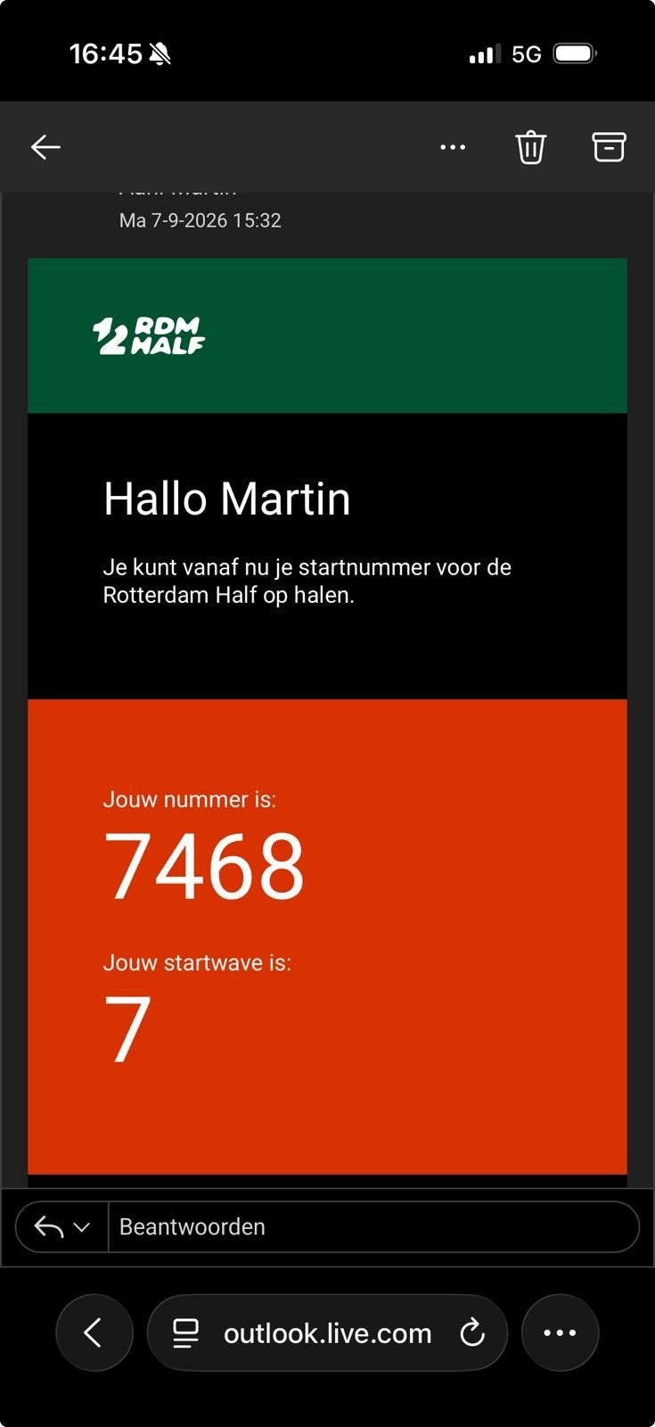 Startnummer Rotterdam Half Marathon 2026, Overige merken, Overige typen, Nieuw, Ophalen of Verzenden