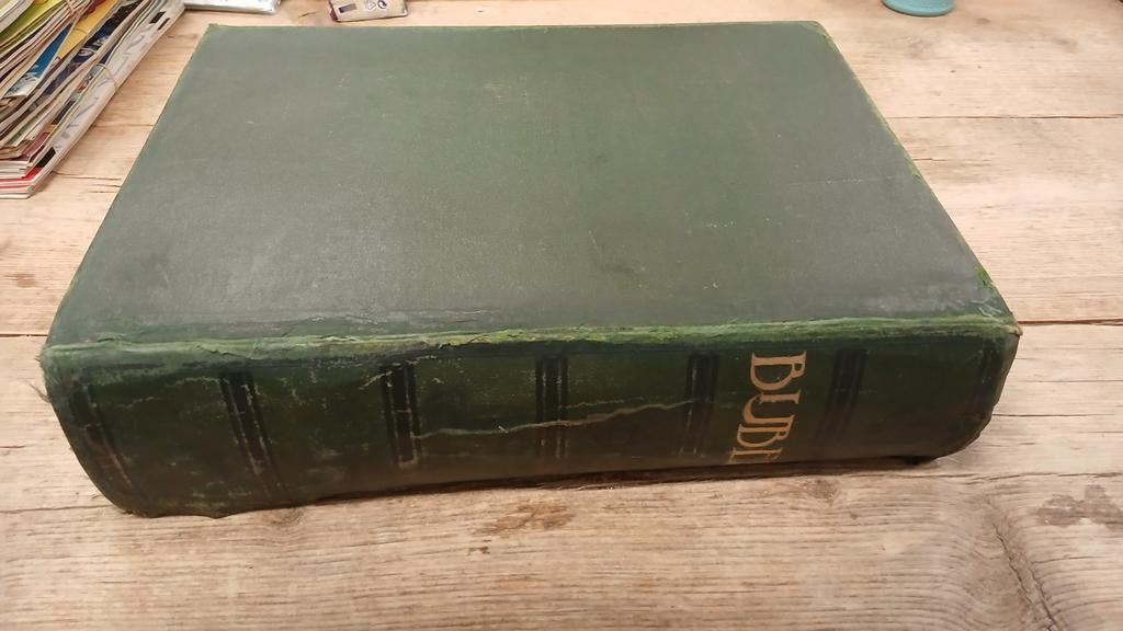 Antiek statenbijbel- Groen Linnen, Antiek en Kunst, Ophalen of Verzenden, Onbekend