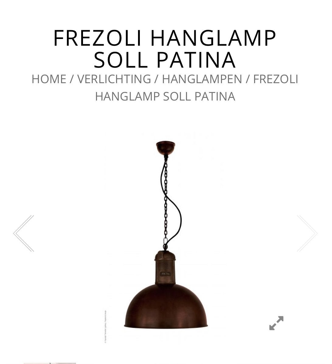 Set van 2 Frezoli Hanglampen Soll Patina - Industriële Stijl, Huis en Inrichting, Lampen | Hanglampen, Ophalen, Zo goed als nieuw
