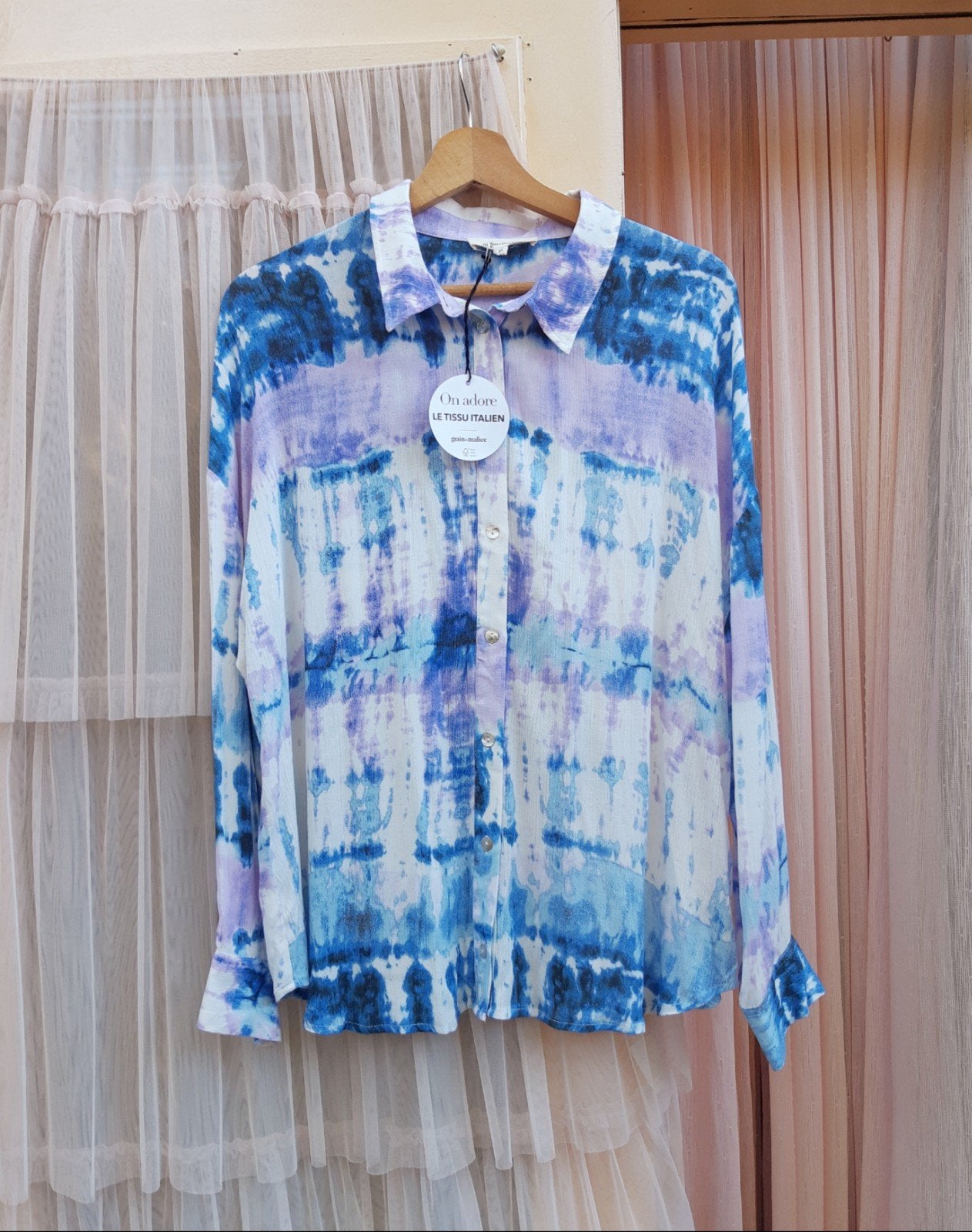Grain Malice blauw lila tie dye blouse hippie ibiza M L XL, Kleding | Dames, Maat 38/40 (M), Blauw, Nieuw, Ophalen of Verzenden