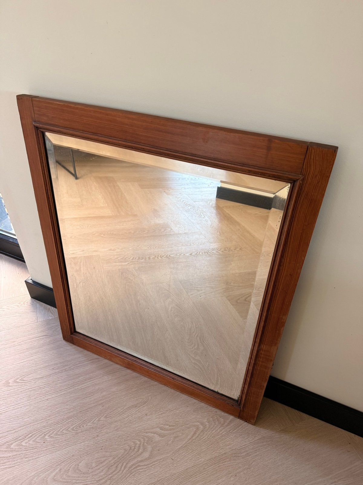 Vintage Houten Spiegel - Rechthoekig, Antiek en Kunst, Ophalen, Rechthoekig, 50 tot 100 cm, 100 tot 150 cm