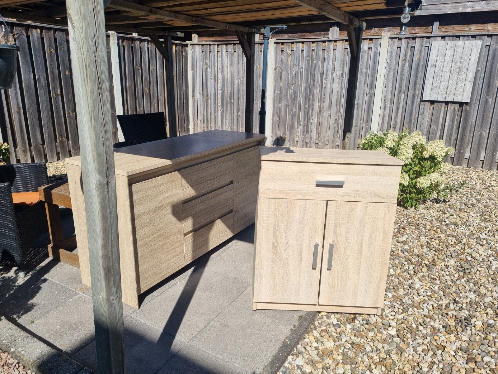 Dressoir en kastje in lichte houtkleur, Ophalen, Gebruikt, Modern, Licht Hout, 25 tot 50 cm