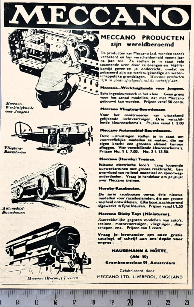 Amsterdam 1934; adv. van Meccano-producten door importeur, Verzenden, Voor 1940, Gebruikt, Overige onderwerpen