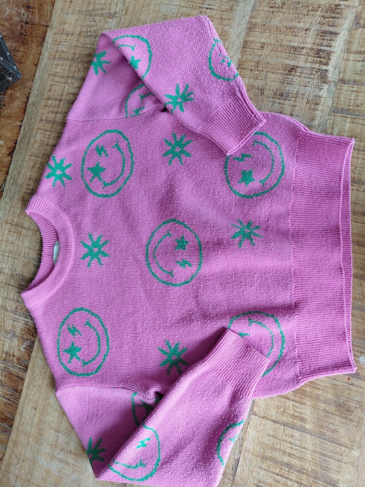 Roze Shoeby trui met smiley's - Maat 122/128, Ophalen of Verzenden, Zo goed als nieuw, Shoeby, Jongen of Meisje