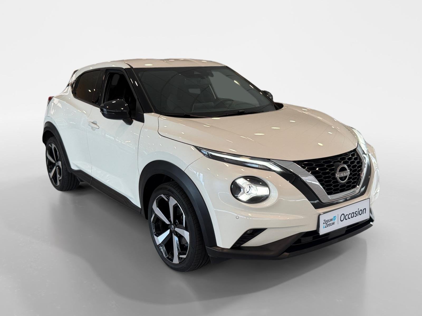 Nissan Juke 1.0 DIG-T Tekna *Navi(Carplay)+360Camera*Climate, Auto's, 12 maanden, Leder en Stof, Wit, Origineel Nederlands