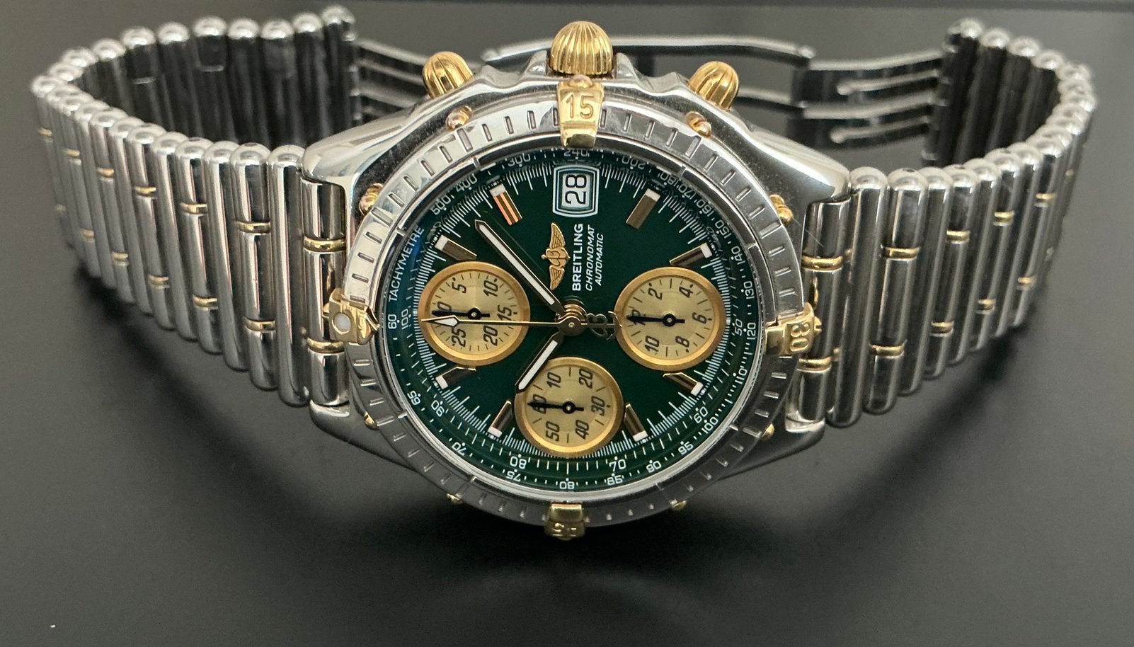 18 karaat goud / staal breitling chronomat rouleaux band, Ophalen, Staal, Breitling, Polshorloge