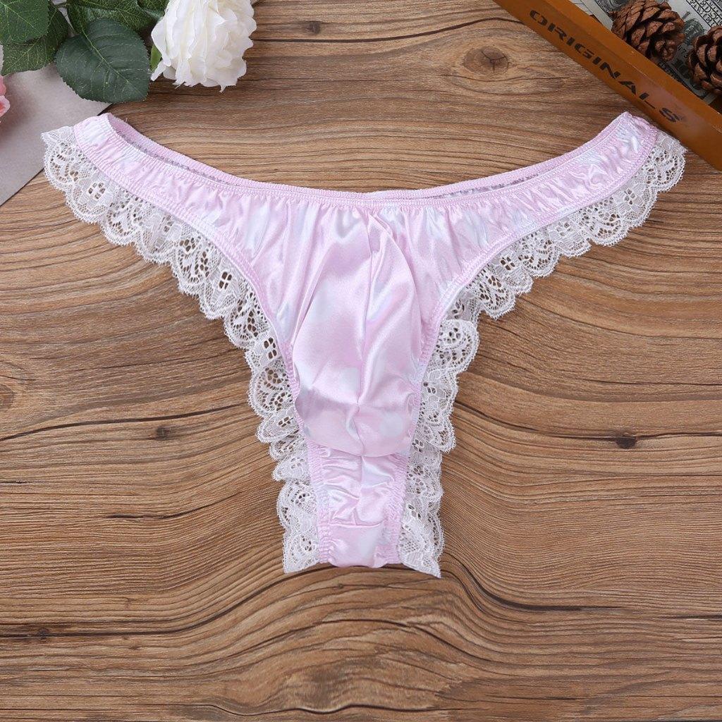 Roze satijnen heren slip / onderbroek sexy kanten sissy, Verzenden, Roze, Slip