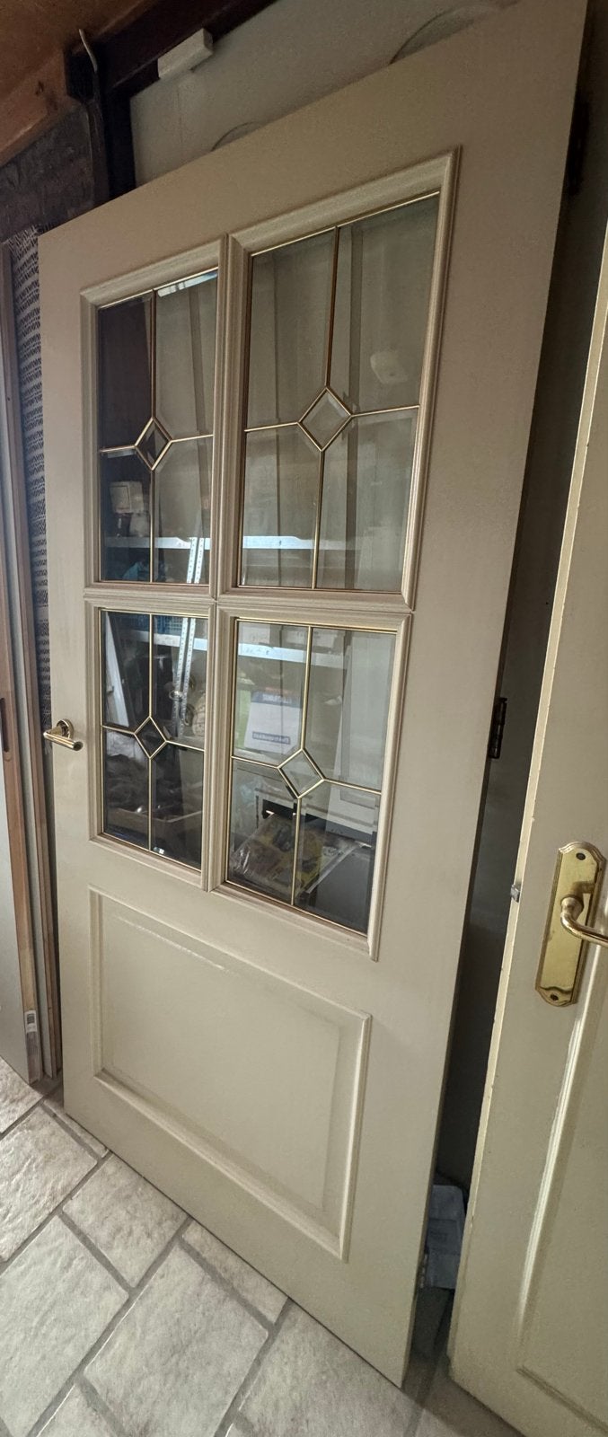 Binnendeur met glaspanelen en messing roeden, Gebruikt, 80 tot 100 cm, Binnendeur, Ophalen of Verzenden