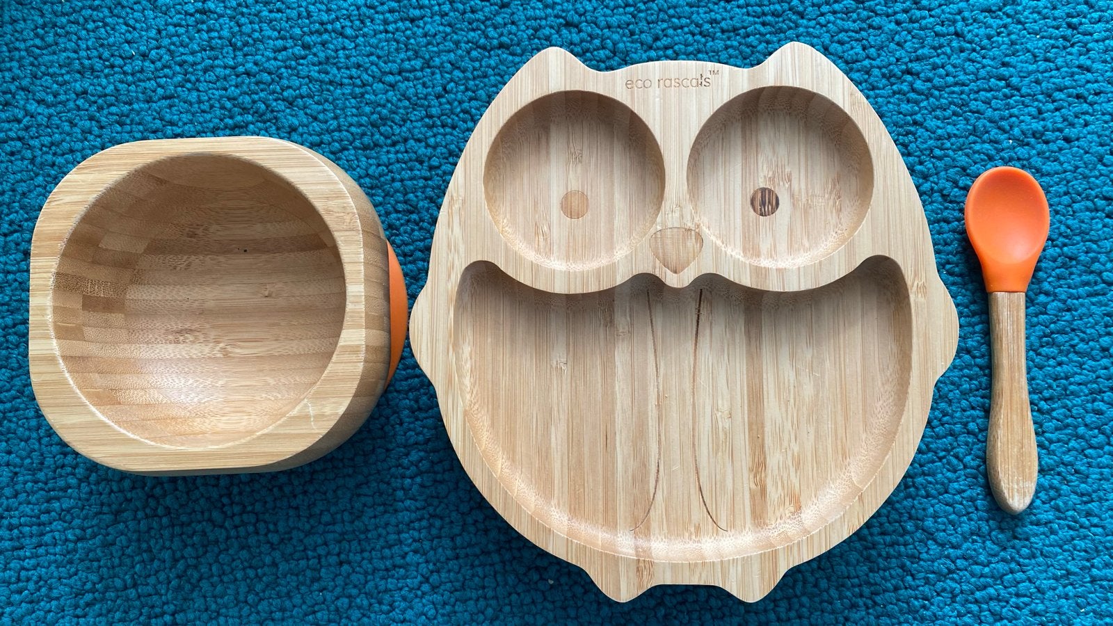 Eco Rascals Bamboe Eetset Uil - Bord, Kom en Lepel, Ophalen, Gebruikt