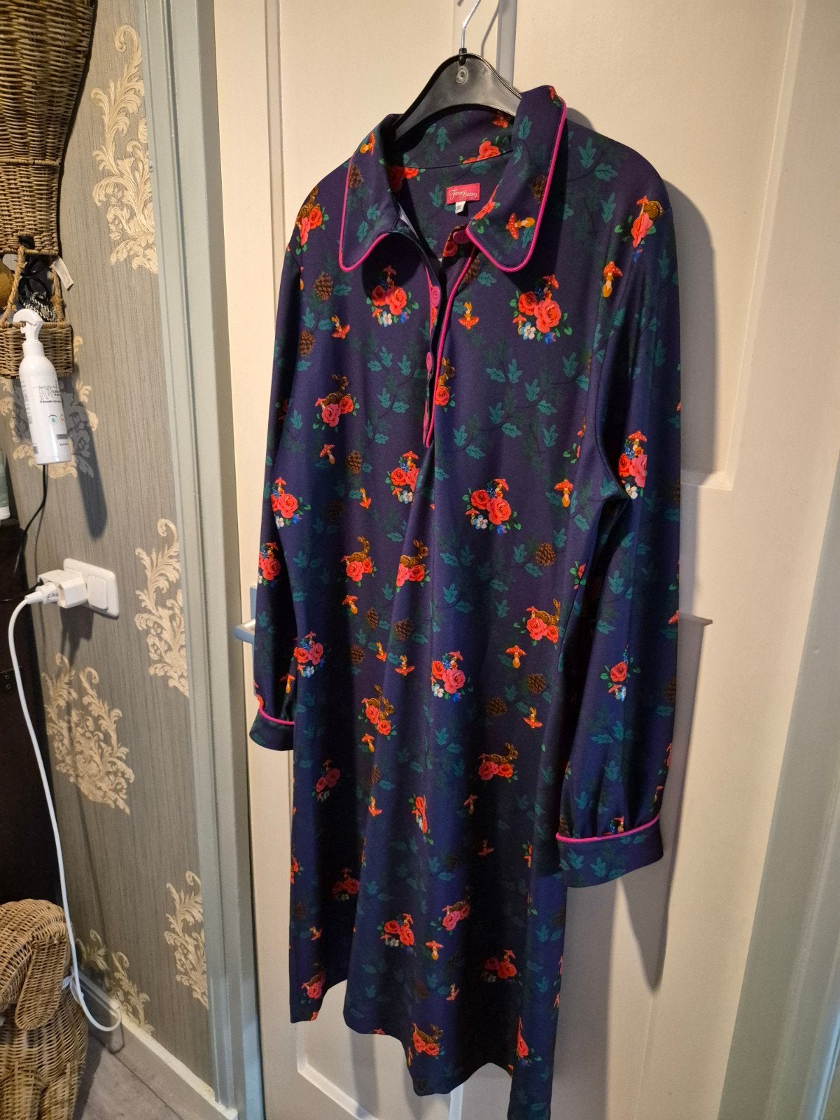 Tante Betsy jurk met bloemenprint en paddestoelen, Tante Betsy, Blauw, Maat 46/48 (XL) of groter, Ophalen of Verzenden