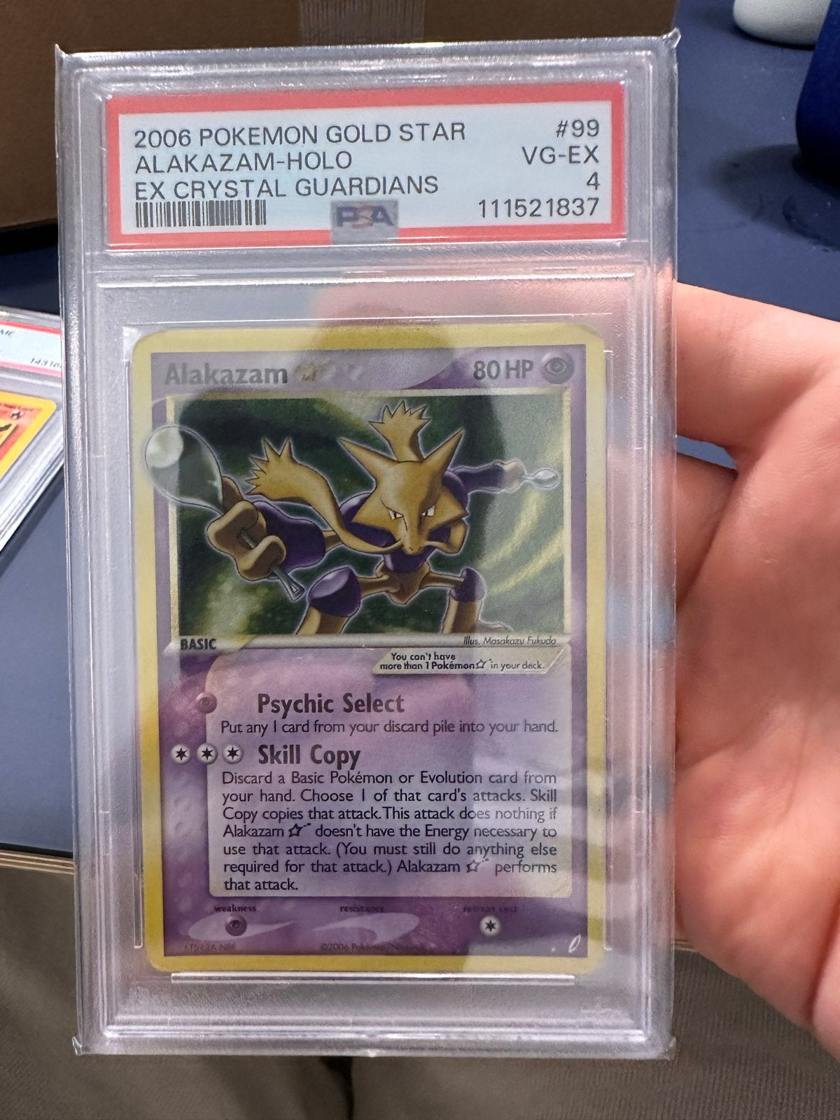 Alakazam Gold Star 99/100 PSA 4 Pokémon Kaart, Ophalen of Verzenden, Gebruikt, Losse kaart, Foil