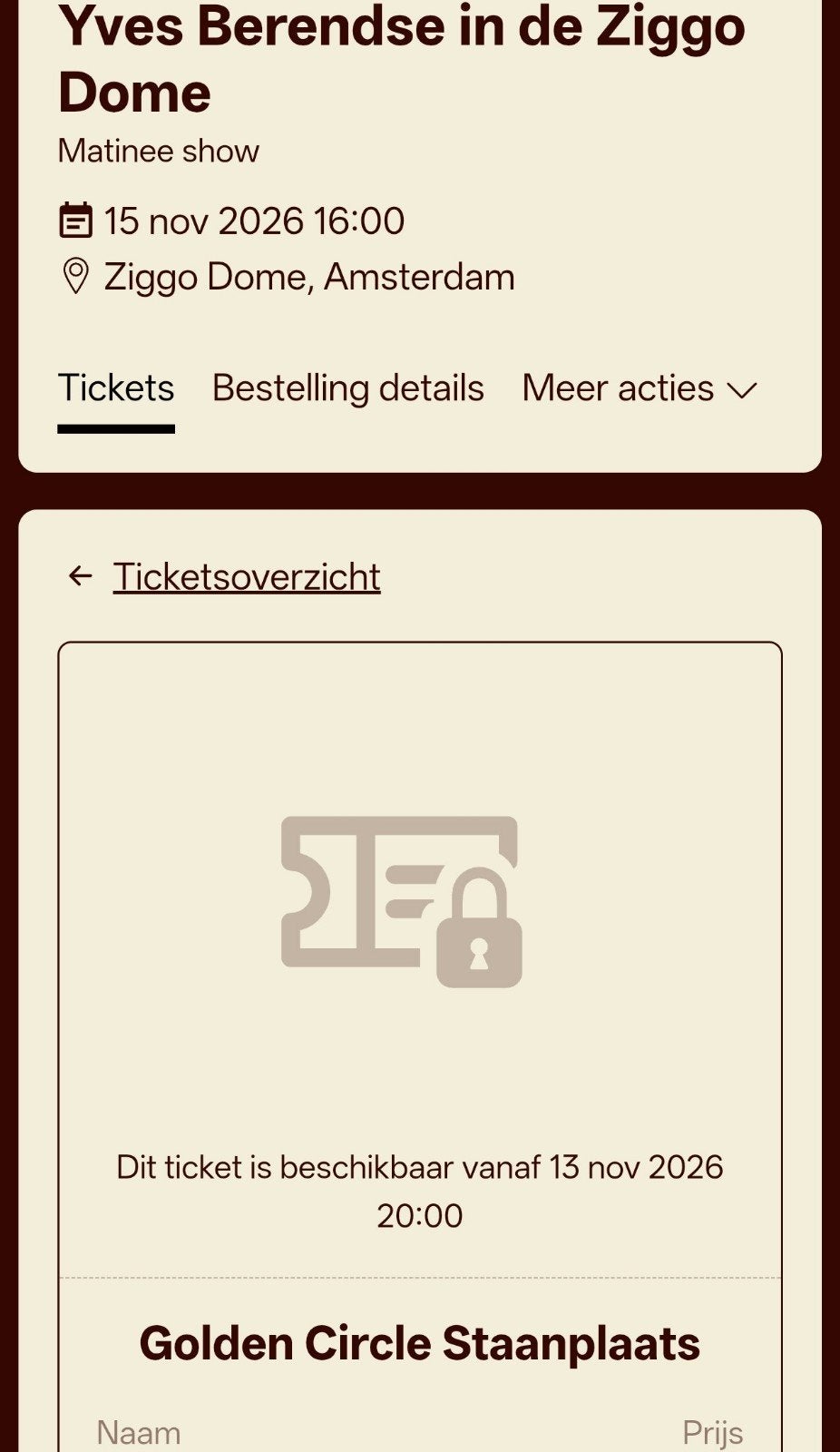 1x Golden Circle Yves Berendse 15 nov!, Eén persoon, November