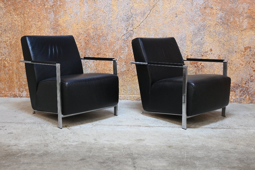 ZGANieuw 2 zwarte leren Harvink Alowa design fauteuils, Huis en Inrichting, Harvink, Gebruikt, Harvink, 75 tot 100 cm