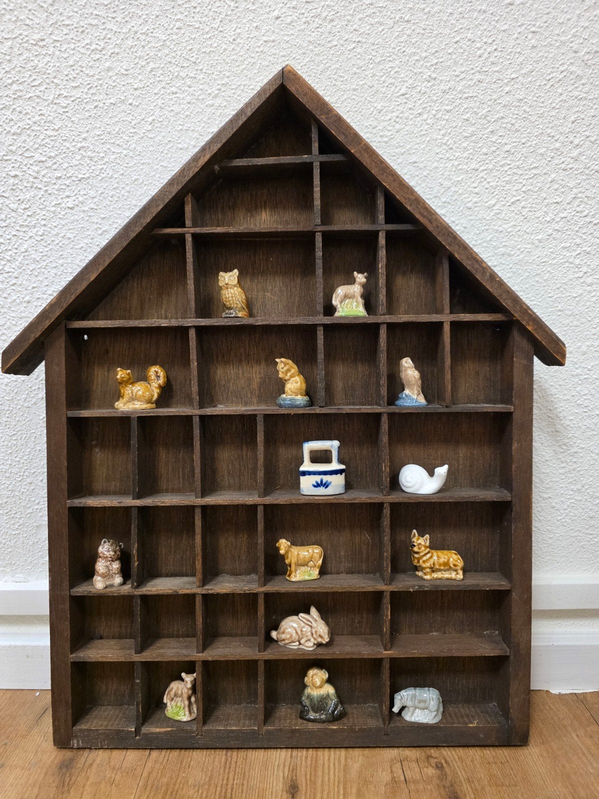 Vintage houten letterbak huis miniaturen, Gebruikt, 40 cm, Hout, Vintage