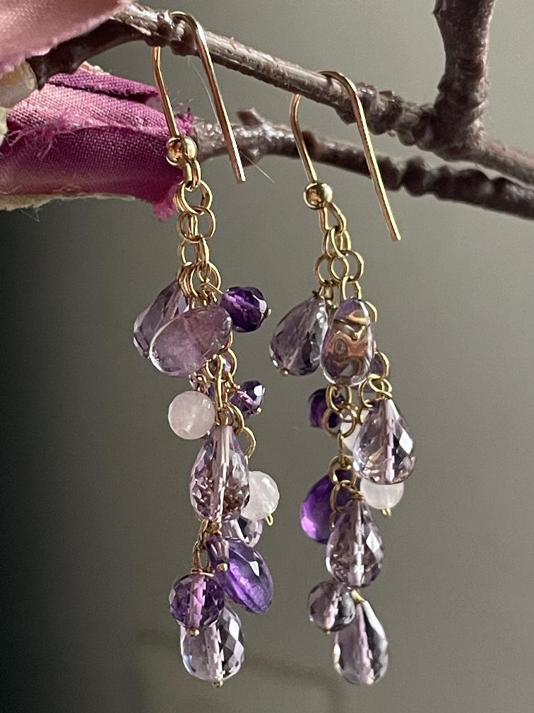 18 karaat gouden oorbellen met amethist, Sieraden, Tassen en Uiterlijk, Oorbellen, Hangers, Ophalen of Verzenden, Zo goed als nieuw