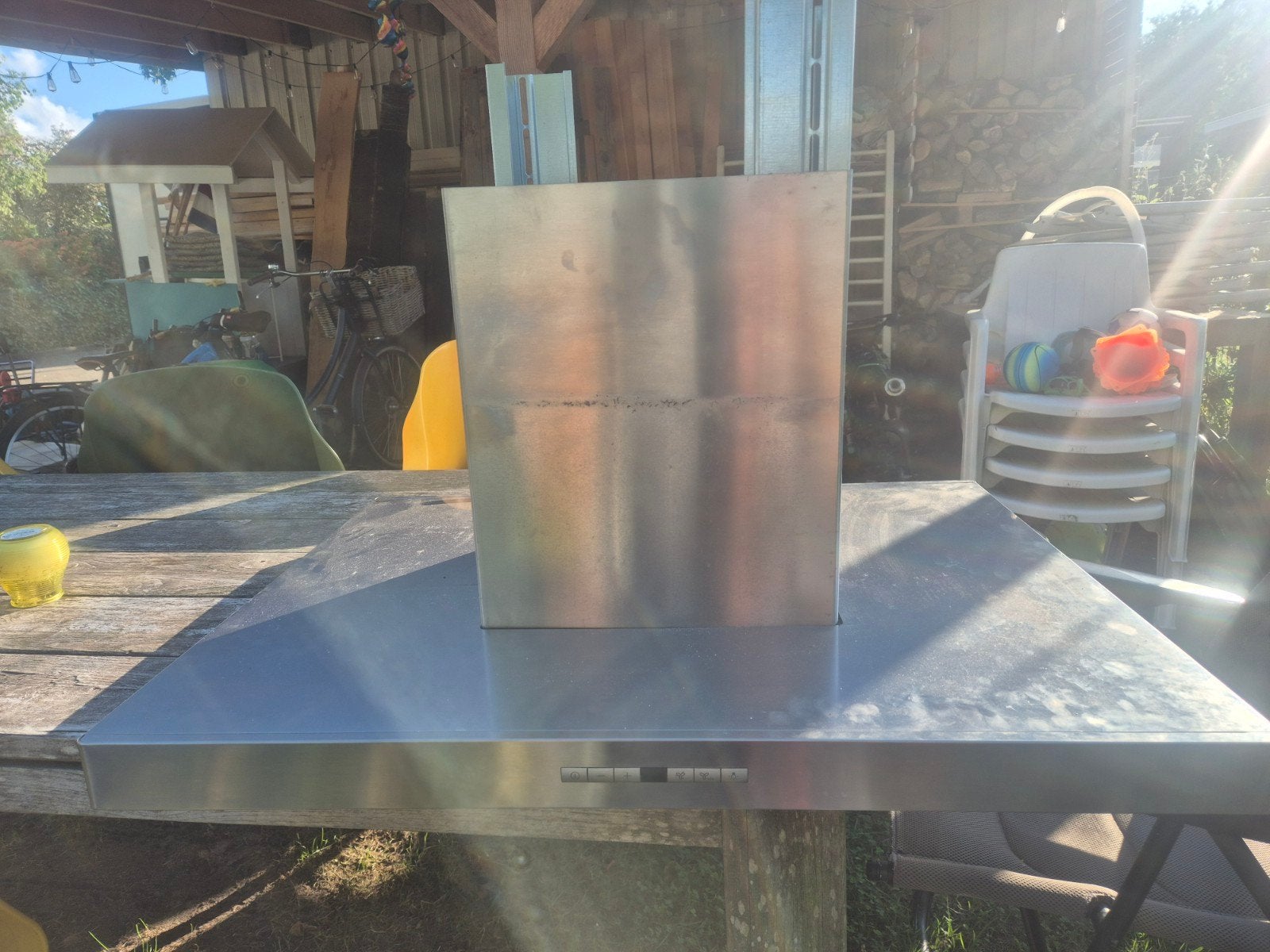Goed werkende AEG X89263MI1 afzuigkap - 89.6x67.6cm, Ophalen, Gebruikt, Inbouw, Eilandschouwkap
