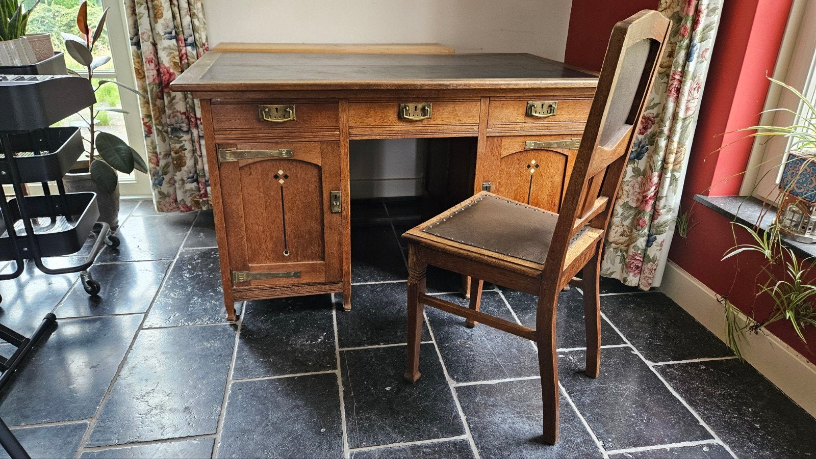 Antiek houten bureau (Art Deco) met veel opbergruimte, Ophalen, Gebruikt