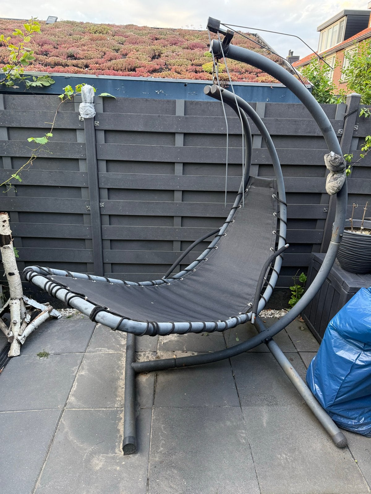 Comfortabele Lig Schommelstoel voor Binnen en Buiten, Tuin en Terras, Ophalen, Binnen, Gebruikt, Met standaard