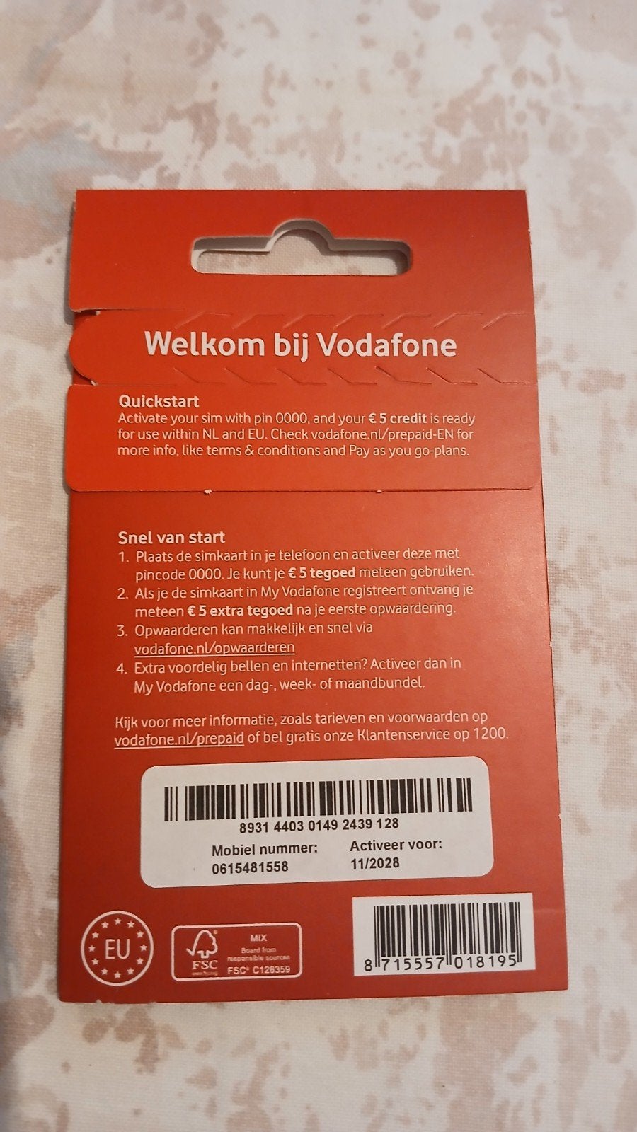 MOOI NUMMER VODAFONE PREPAID 06-1548-1558, Ophalen of Verzenden, Nieuw, Vodafone, Simkaart