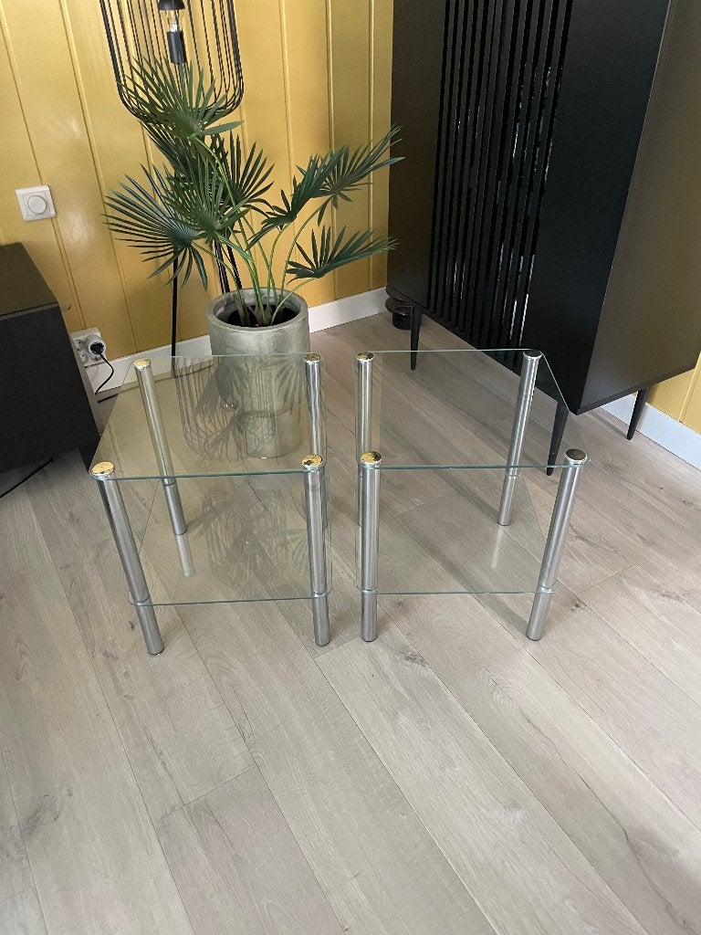 Glazen bijzettafels, Minder dan 55 cm, Gebruikt, Vierkant, Glas