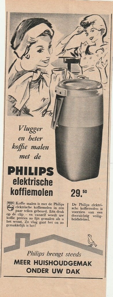 Retro reclame 1958 Philips electrische koffiemolen beter, Verzenden, Overige typen