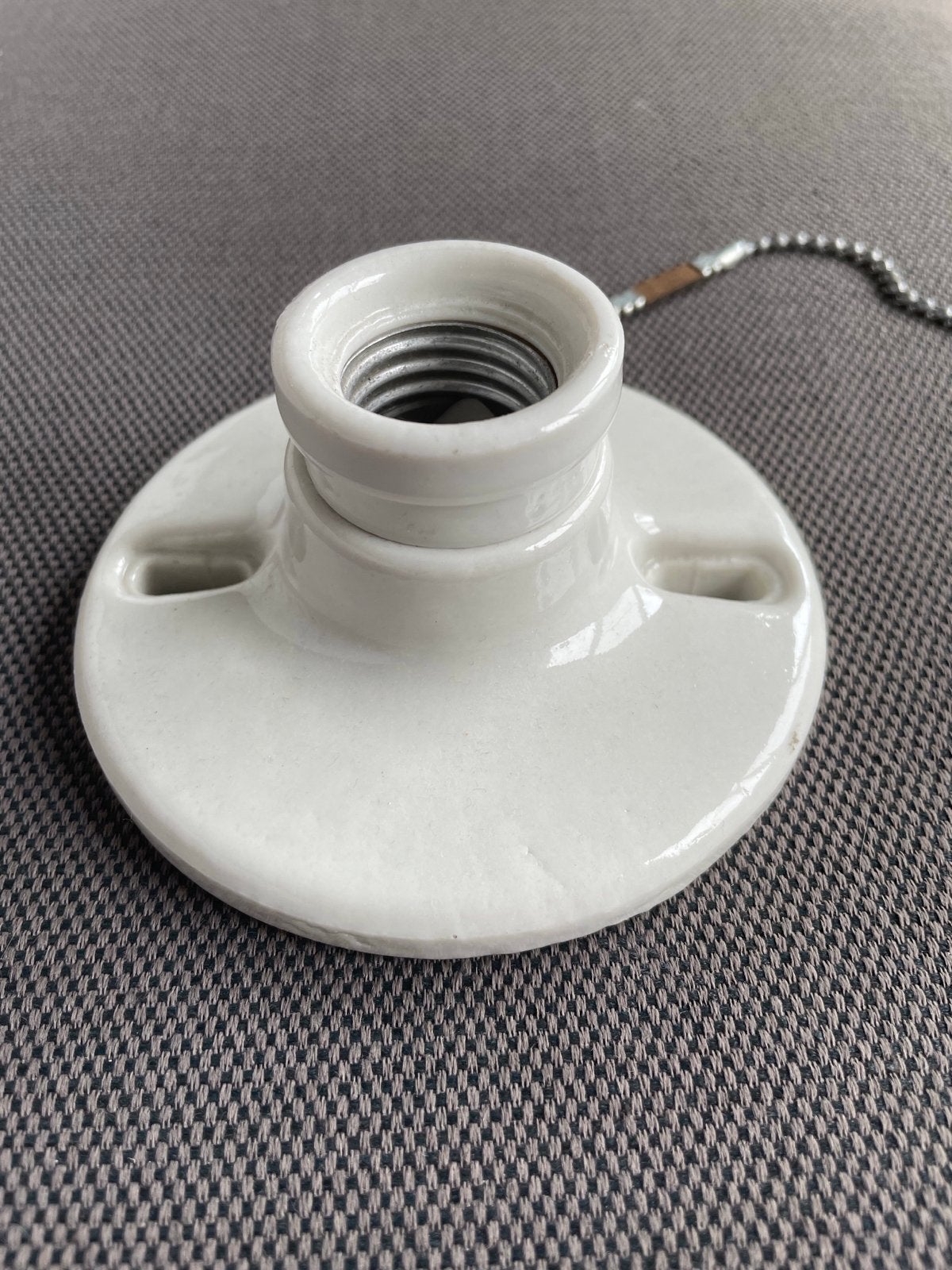 Witte porseleinen E27 fitting (plafondmontage) met trekkoord, Met schakelaar, Wit, Industrieel, Nieuw