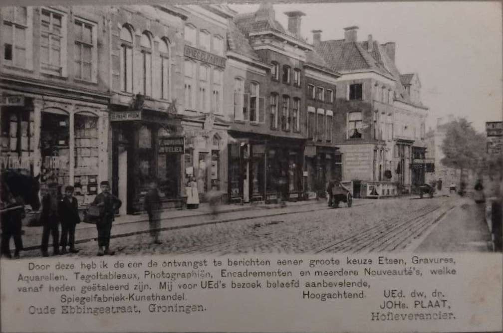 Reclame/fotokaart Oude Ebbingestraat Groningen, Verzamelen, Verzenden, Voor 1920, Ongelopen, Groningen