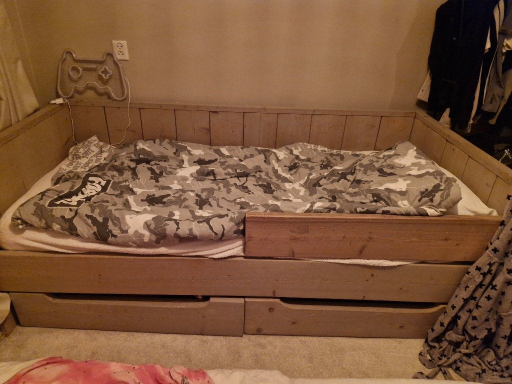 Bed+kast, Ophalen, Eenpersoons, Hout, 100 cm