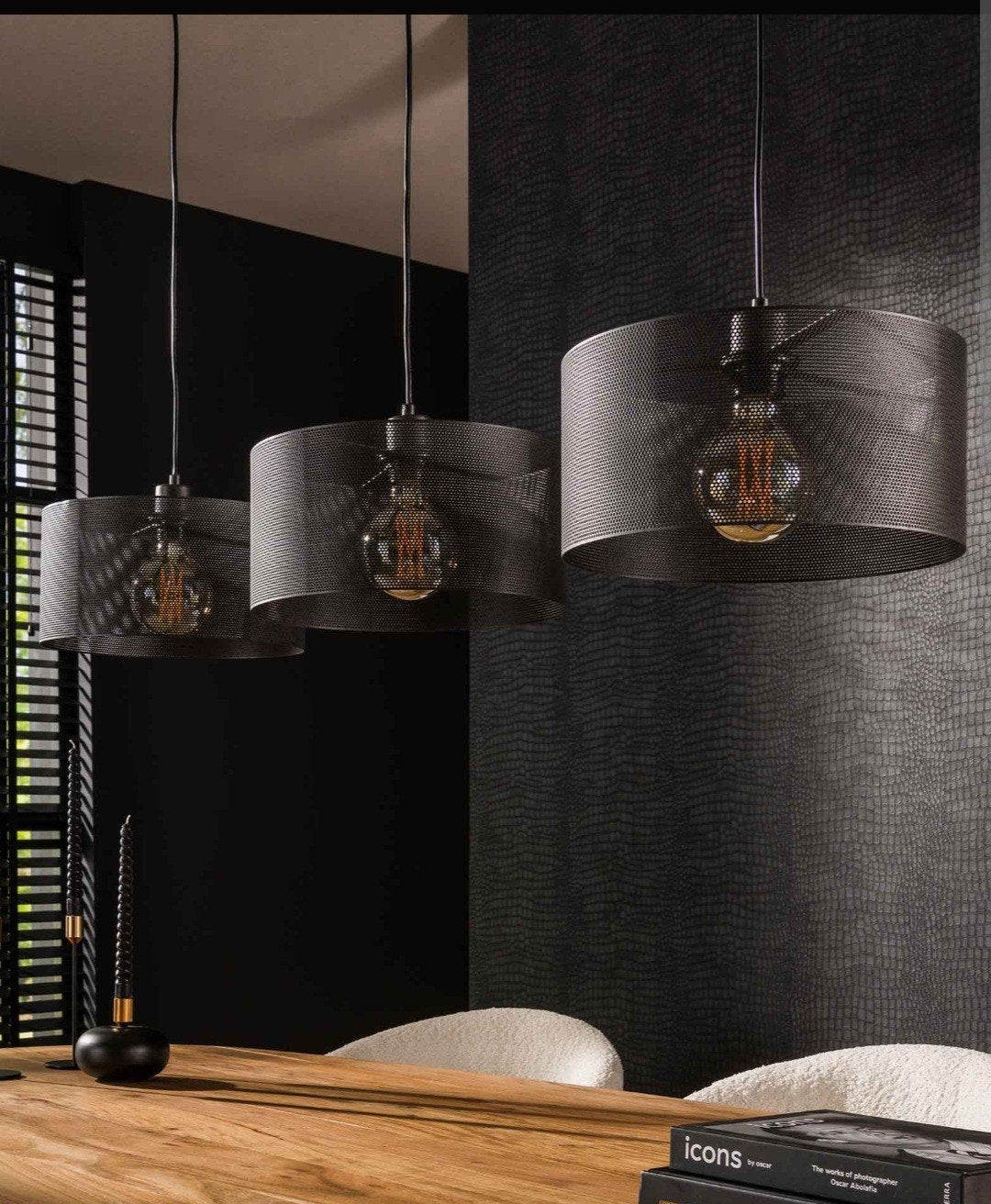 Hanglamp eethoek zwart mesh, Ophalen, Metaal, 75 cm of meer