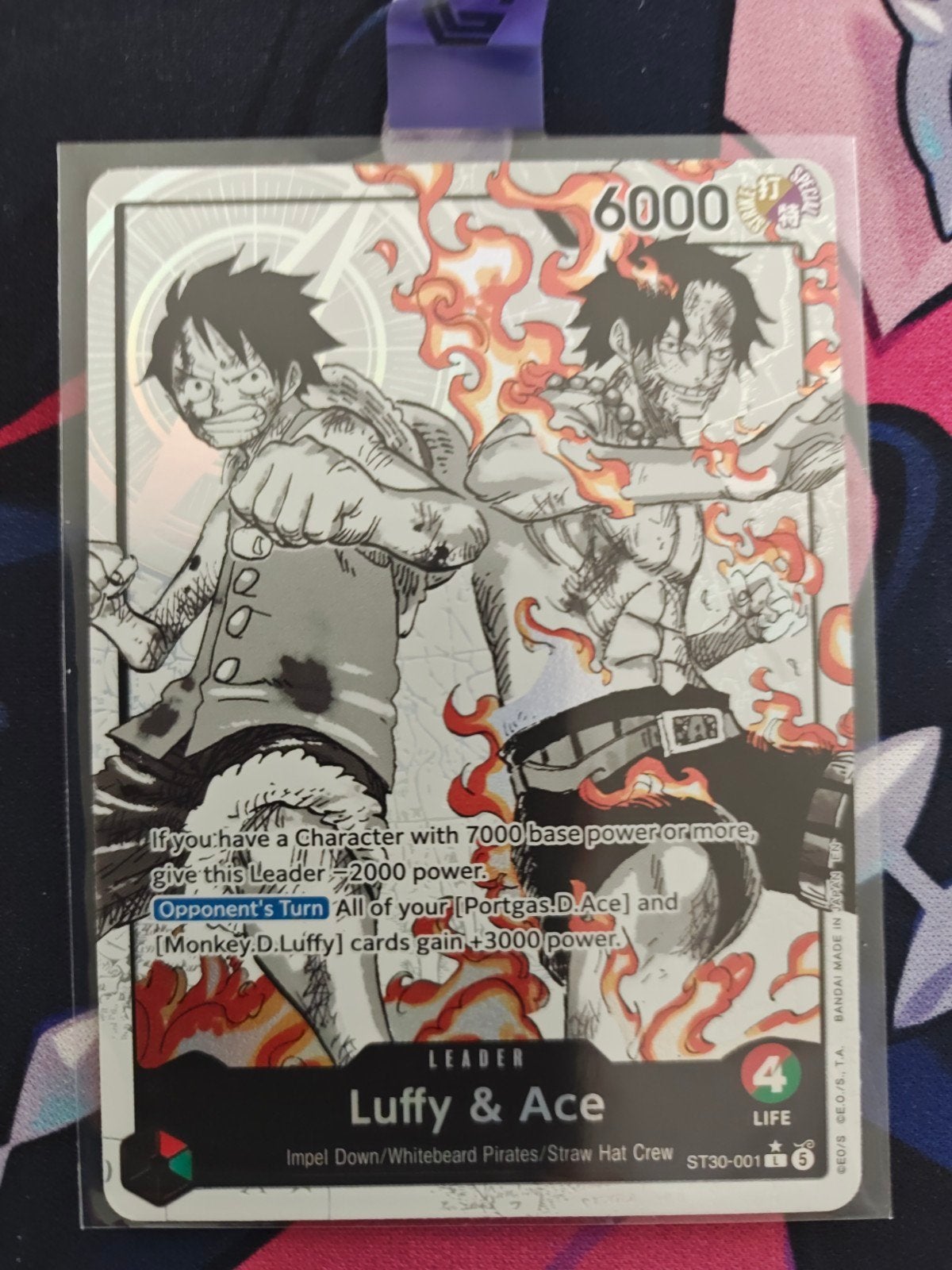 One Piece Kaart Luffy & Ace ST30-001 Leader Foil, Ophalen of Verzenden, Zo goed als nieuw, Losse kaart, Foil