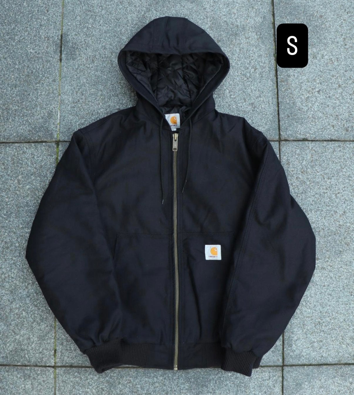 Reworked Carhartt active / detroit jacket jas SIZE S, Ophalen of Verzenden, Zo goed als nieuw, Maat 46 (S) of kleiner, Zwart