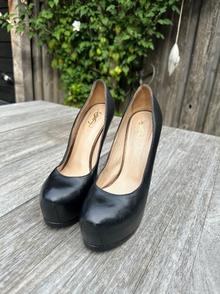 Yves Saint Laurent zwarte plateau pumps–maat 37/38–leren hak, Yves Saint Laurent, Pumps, Zwart, Ophalen of Verzenden