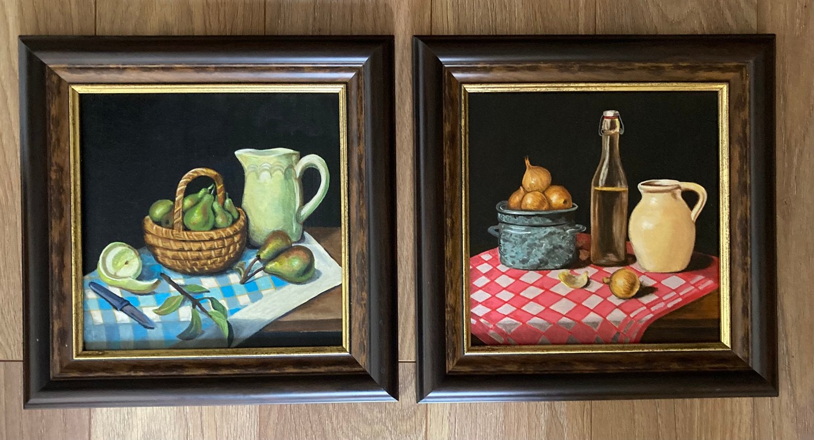 Set van 2 stillevens, Antiek en Kunst, Acrylverf, Doek, Stilleven, Ophalen of Verzenden