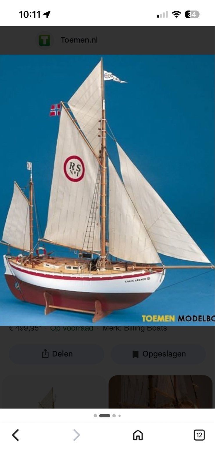Modelbouwschip Colin Archer No. 414 - Gedeeltelijk Gebouwd, Hobby en Vrije tijd, Modelbouw | Boten en Schepen, Ophalen, Gebruikt