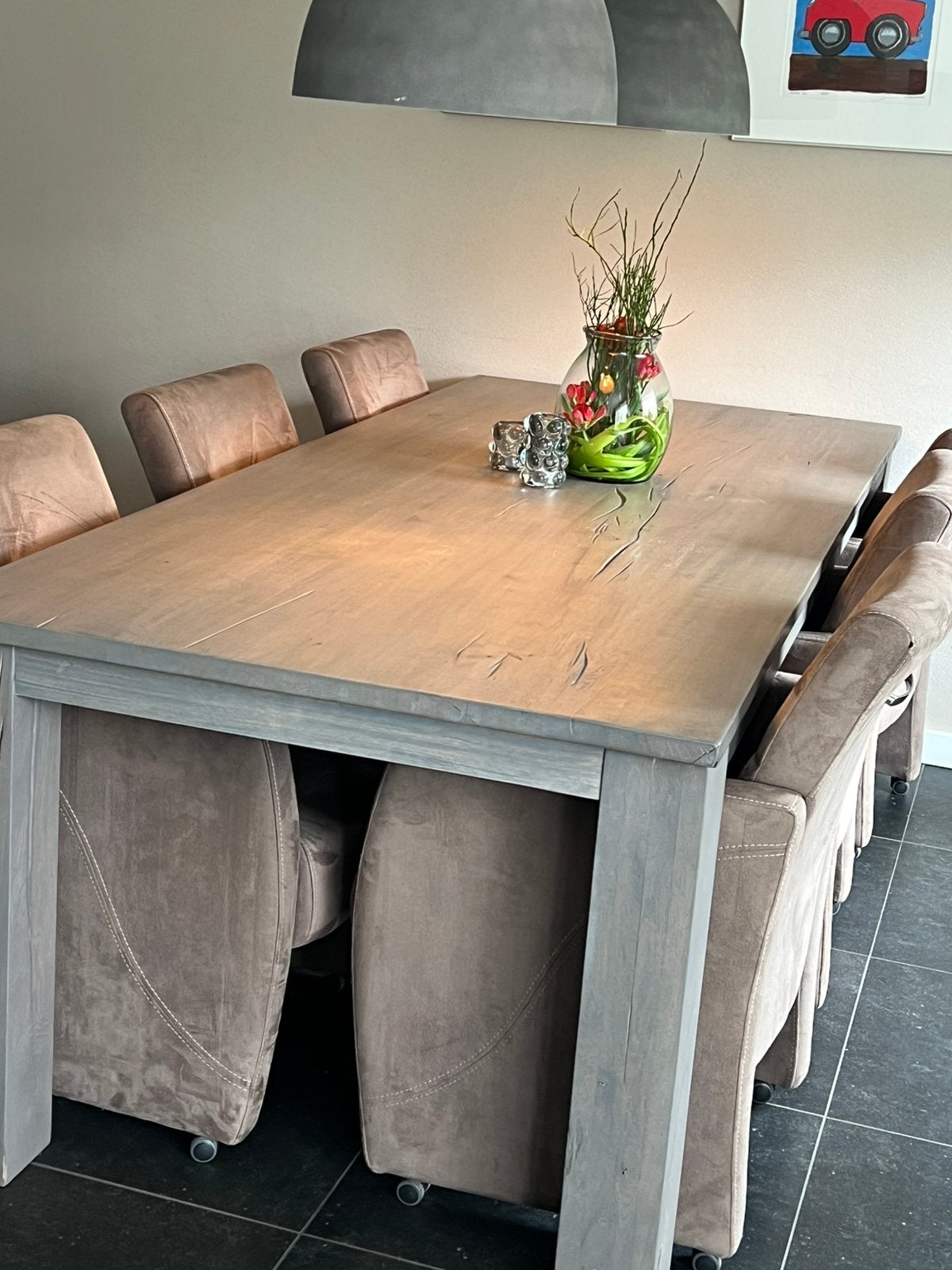 Eethoek met 6 stoelen, Ophalen, Gebruikt, 100 tot 150 cm, Eikenhout