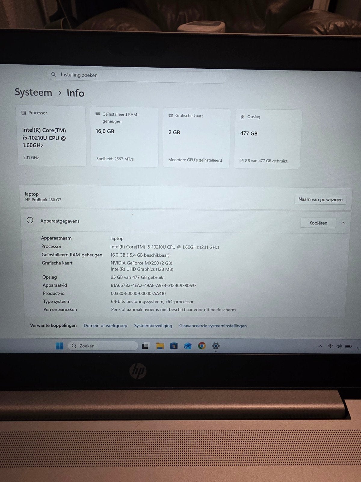 HP ProBook 450 G7 - i5-10210U, 16GB RAM, 477GB SSD, Computers en Software, Ophalen, Intel(R) Core(TM) i5-10210U CPU @ 1.60GHz