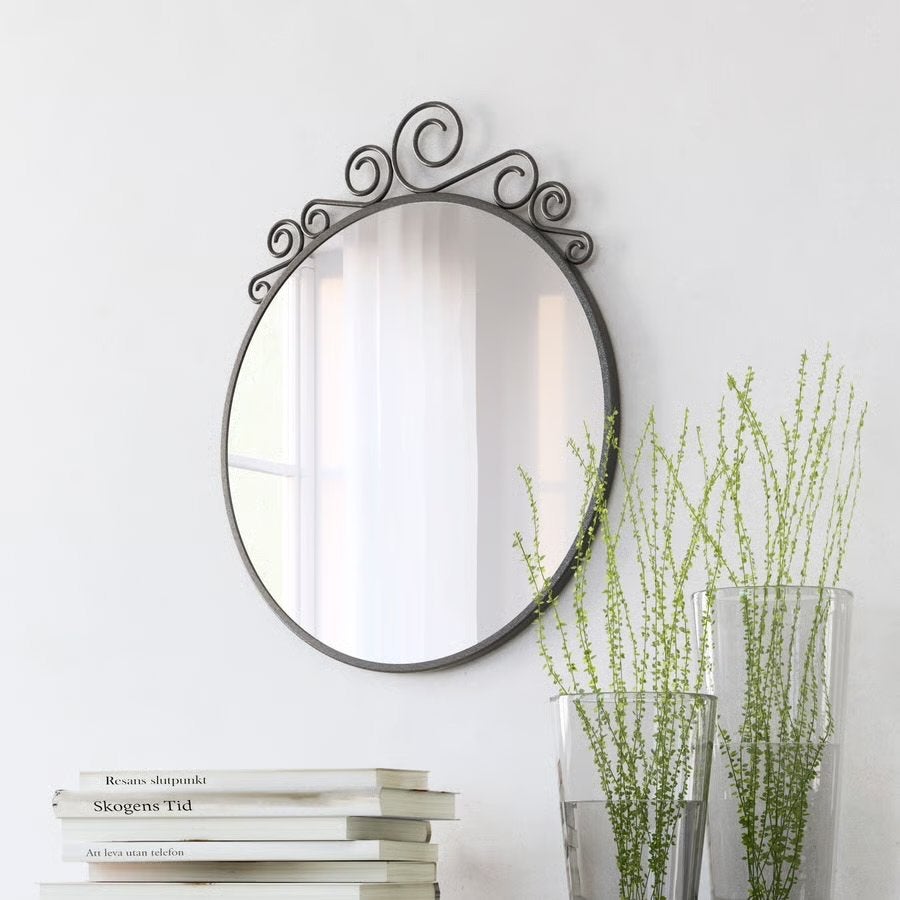IKEA EKNE RONDE spiegel met sierlijk metalen frame, Ophalen of Verzenden, Zo goed als nieuw, Rond, 50 tot 75 cm