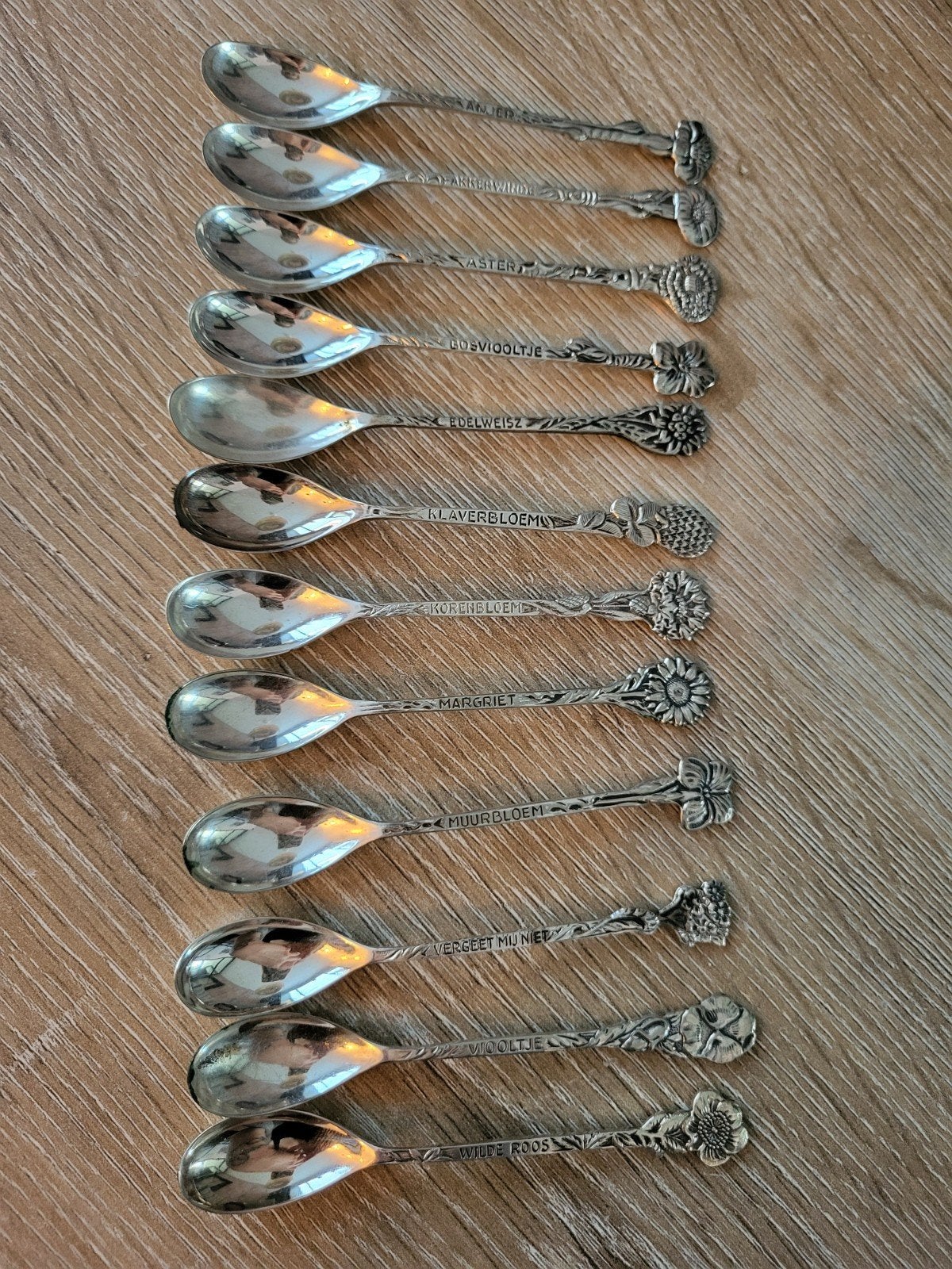 12 Verzilverde Douwe Egberts Bloem Theelepels, Ophalen of Verzenden