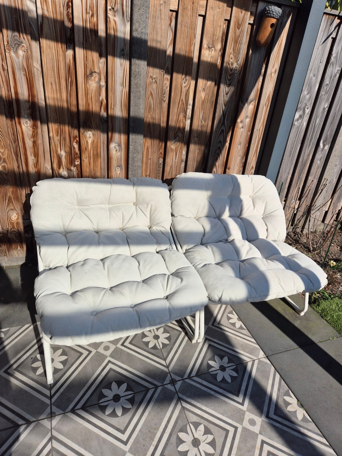 2x RVS tuinstoelen met kussens - altijd onder overkapping, Tuin en Terras, Ophalen