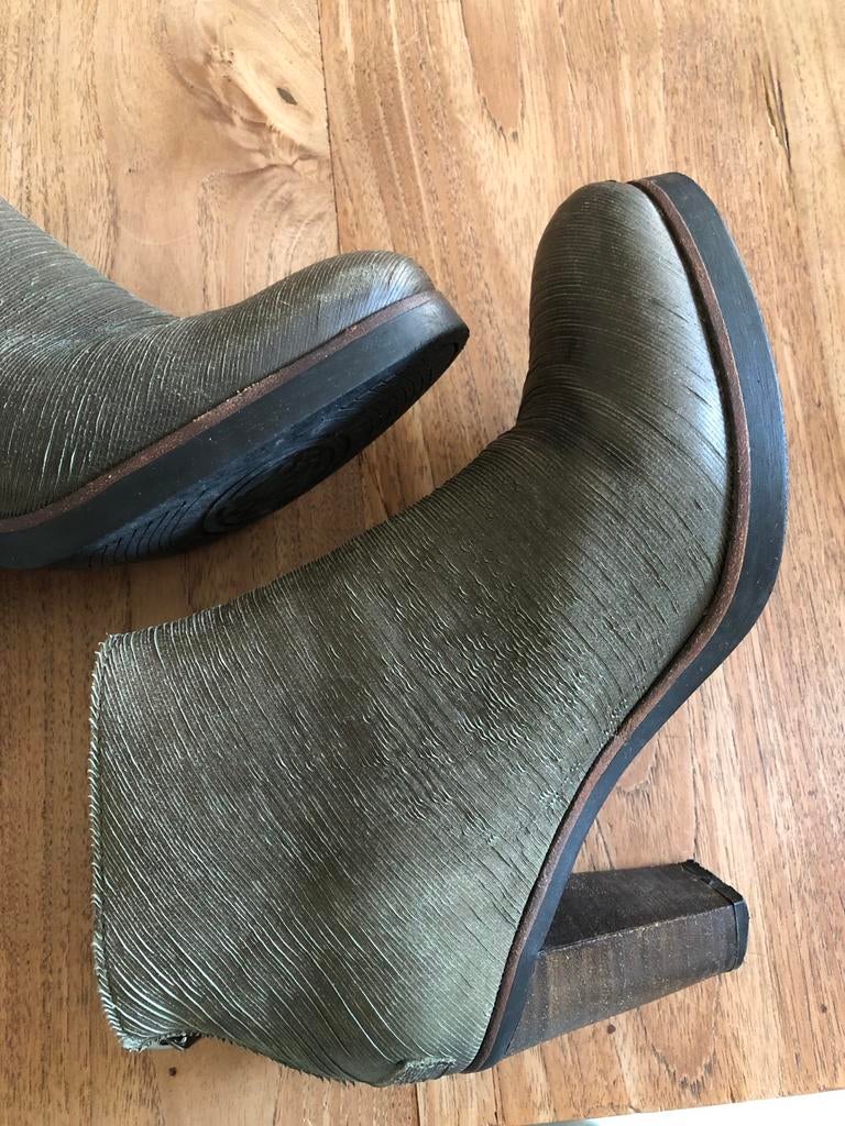 Shabbies Groene enkellaarsjes met hak - Maat 39, Kleding | Dames, Schoenen, Ophalen, Lage of Enkellaarzen, Zo goed als nieuw, Groen