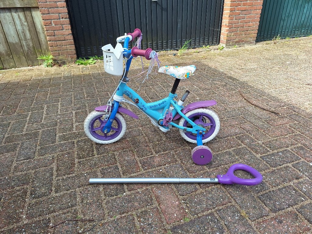 Kinderfietsje met duwstand (Frozen), Ophalen, Gebruikt, Minder dan 16 inch, Overige merken