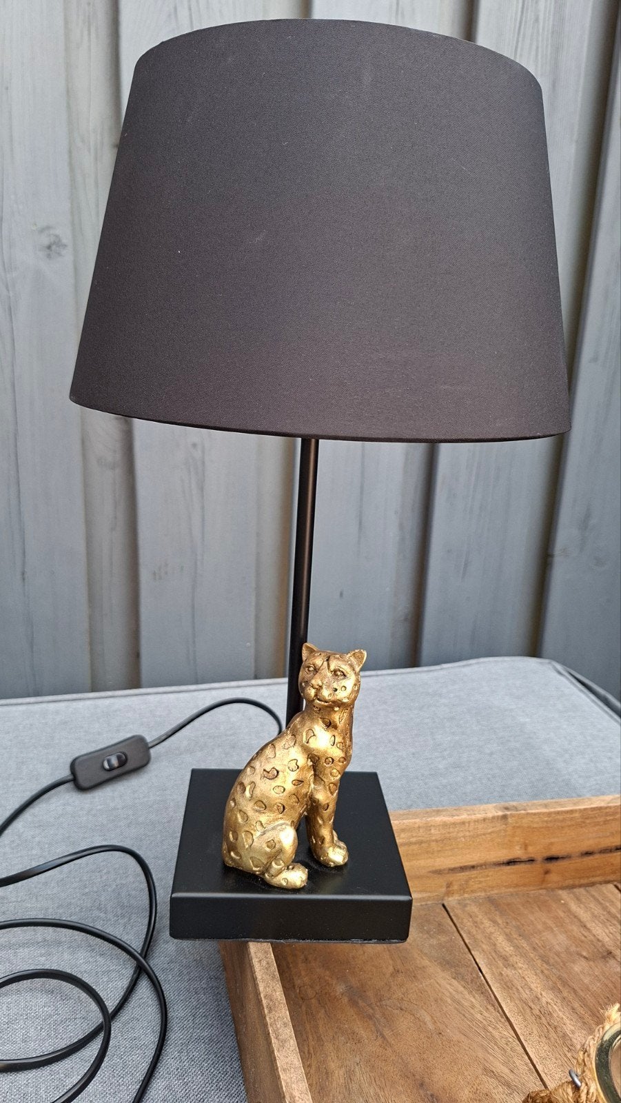 Tafellamp Leopard - Zwart met gouden luipaard, Ophalen, Zo goed als nieuw