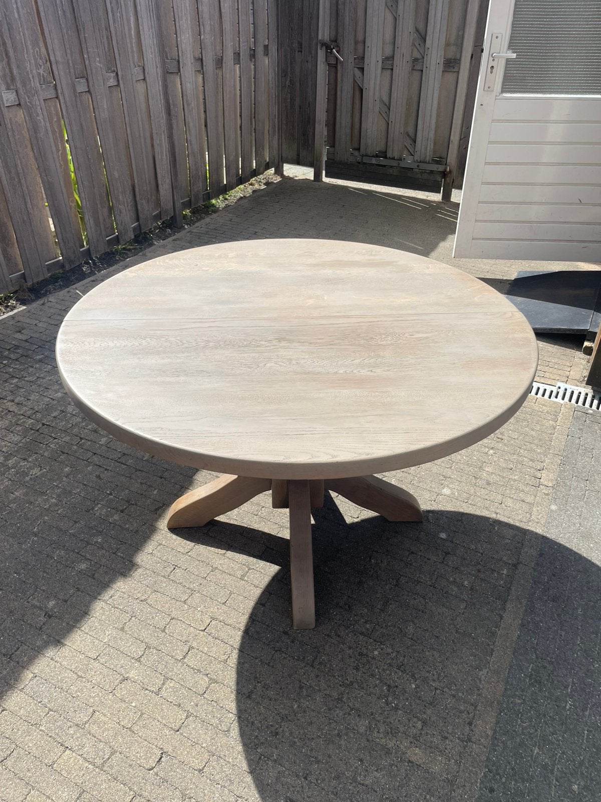 Stoere robuuste eiken ronde eettafel ø 120cm, Ophalen, 100 tot 150 cm, Zo goed als nieuw, Vier personen