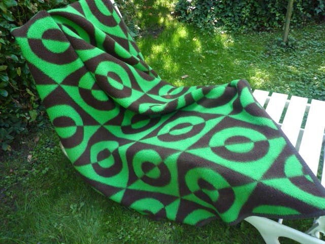 dralon deken 215 x 150 bruin/groen 1pers, Ophalen of Verzenden, Gebruikt