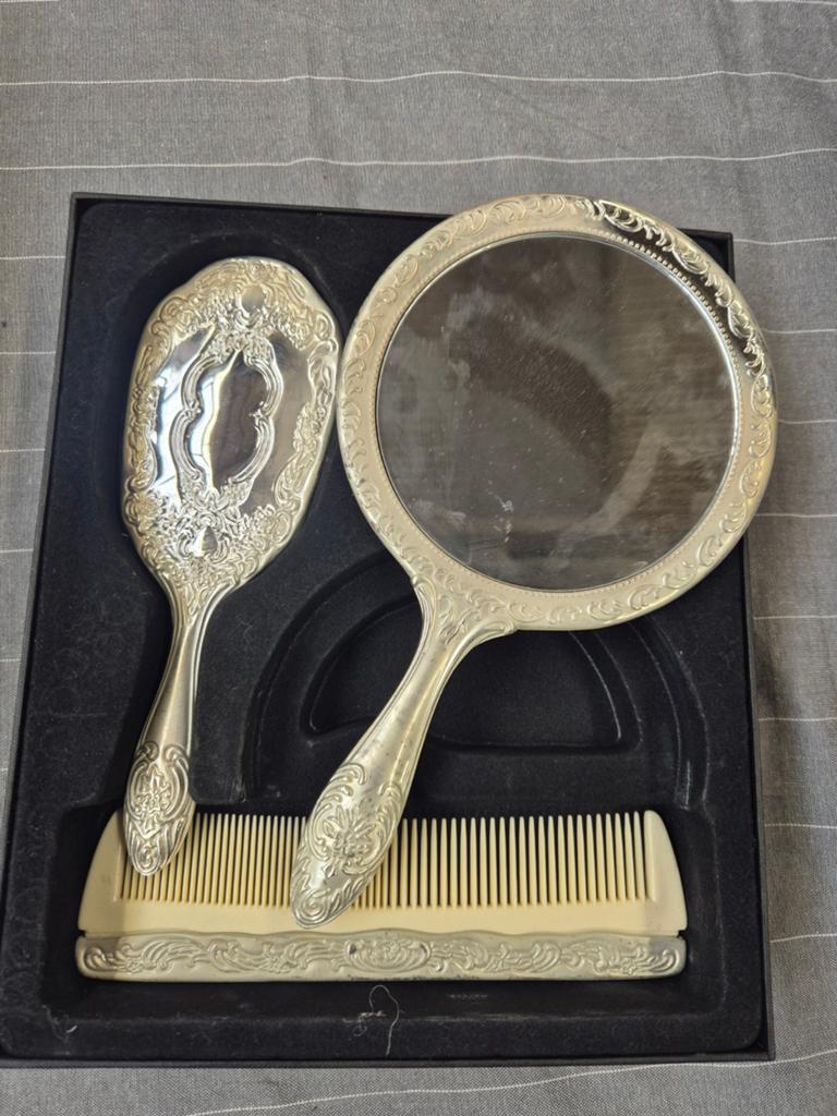 Vintage Zilverkleurige Spiegel, Borstel & Kam Set, Ophalen of Verzenden