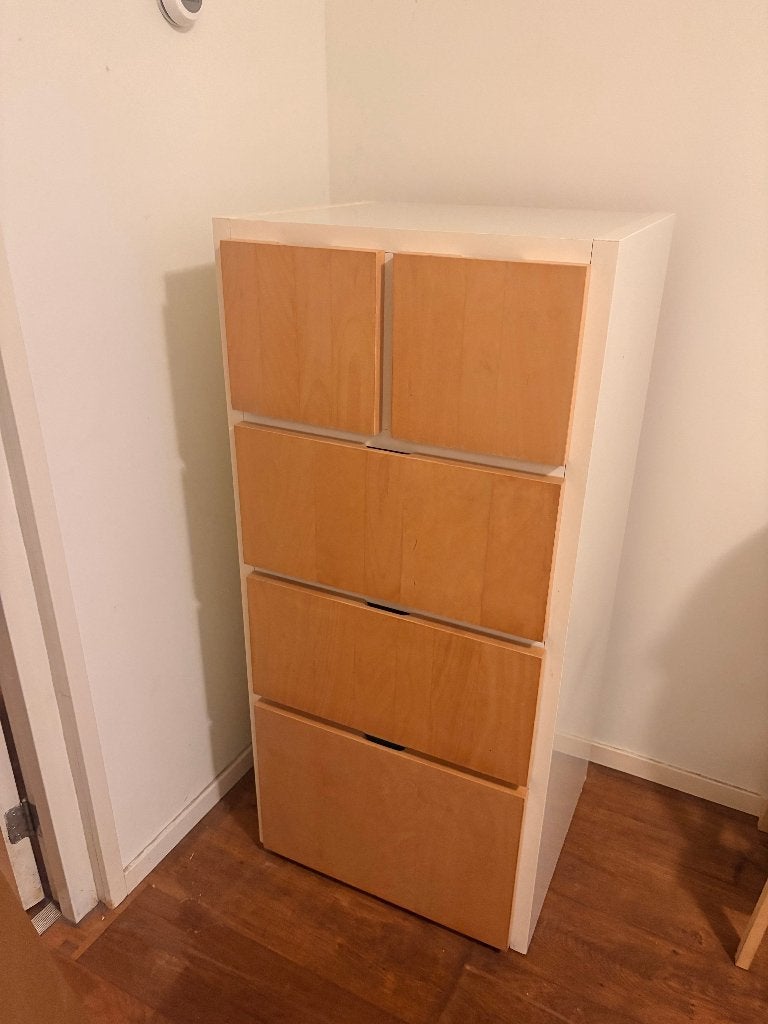 Ladekast wit met houten lades, Ophalen, Gebruikt, 5 laden of meer, 100 tot 150 cm