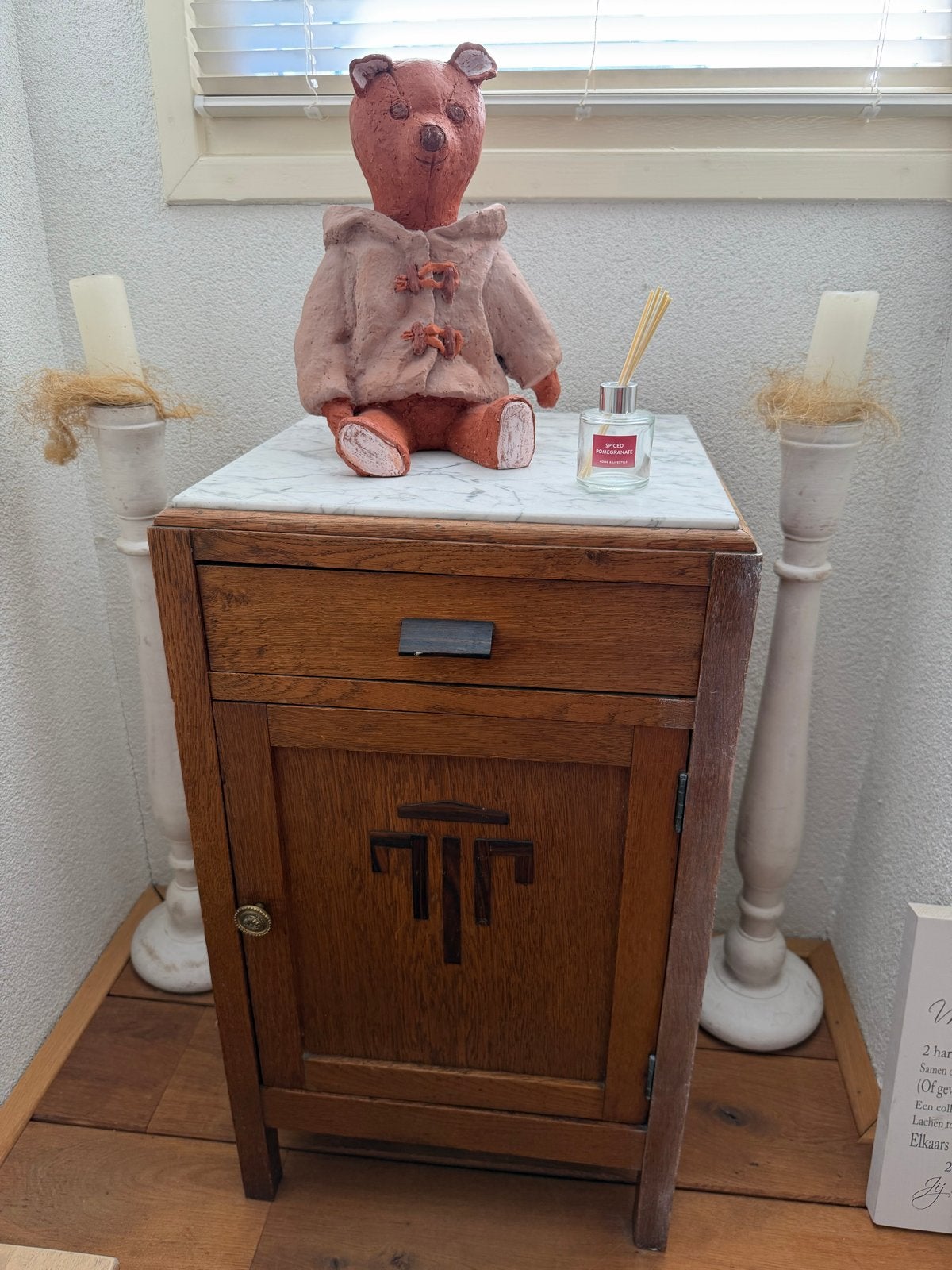 Antiek Eiken Nachtkastje met Marmeren Blad, Antiek en Kunst, Ophalen of Verzenden