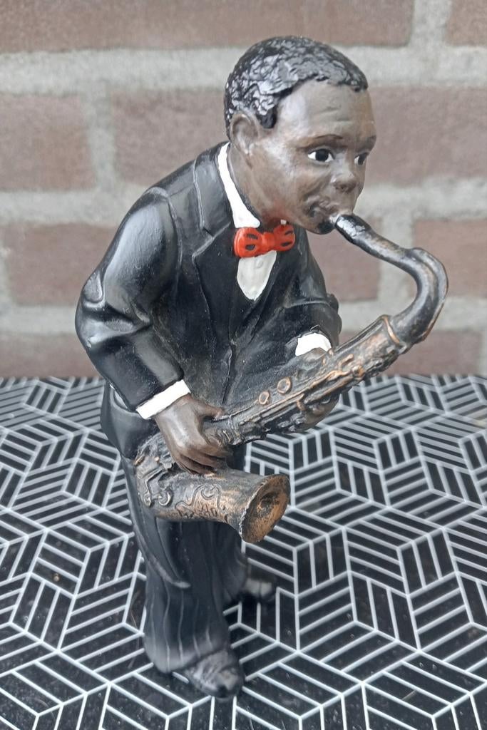 Vintage beeldje jazzmuzikant met saxofoon 16cm, Verzamelen, Beelden en Beeldjes, Ophalen, Zo goed als nieuw, Dier